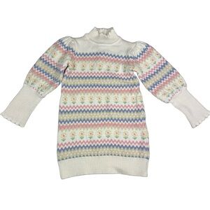 Janie And Jack Fair Isle Floral Cream High Neck Knit Long Sleeve Sweater Dress 4
